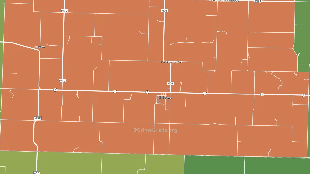 Old Chilhowee, MO Map of Robbery Rates