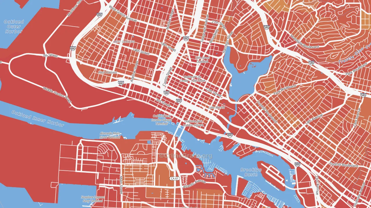 Old City-Produce and Waterfront, Oakland, CA Map of Robbery Rates