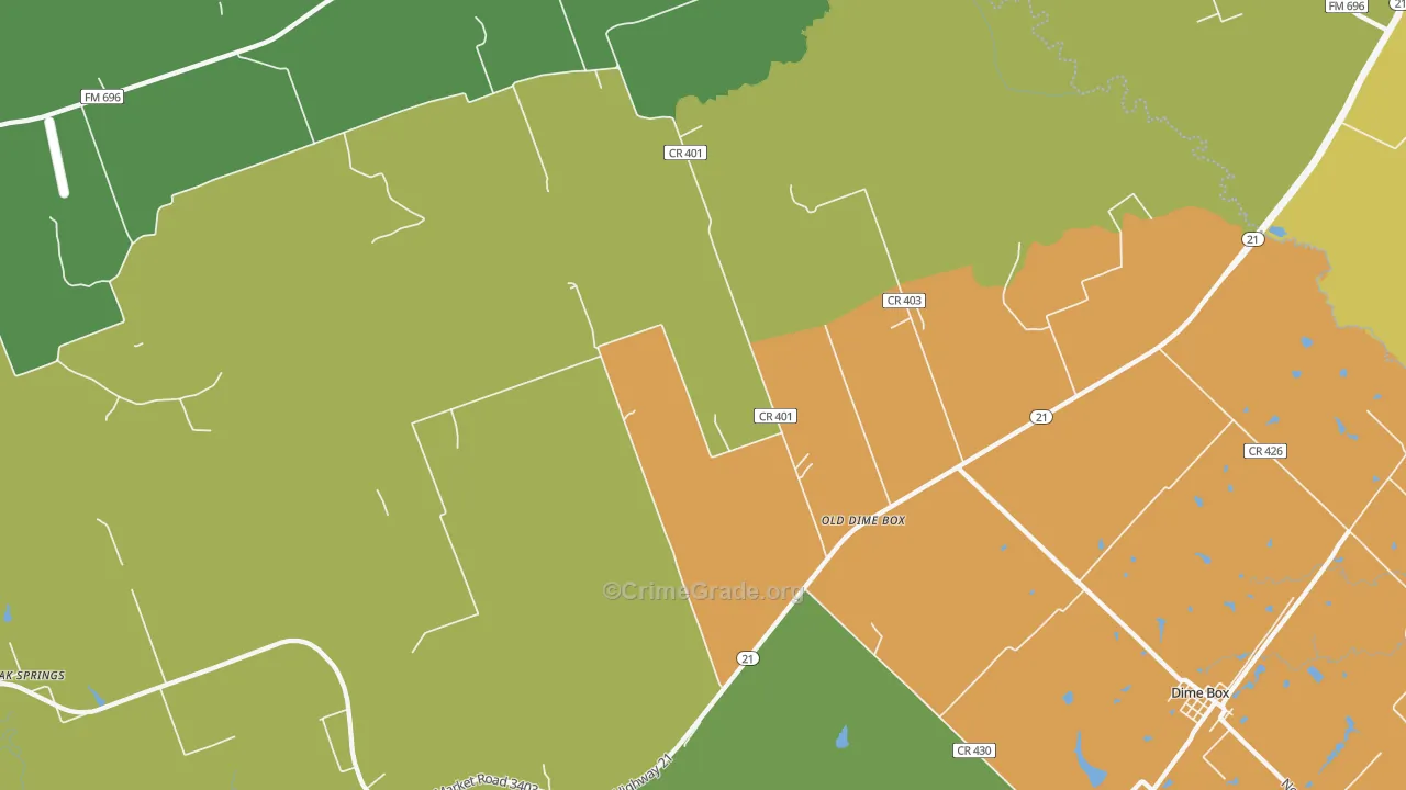 Old Dime Box, TX Map of Robbery Rates
