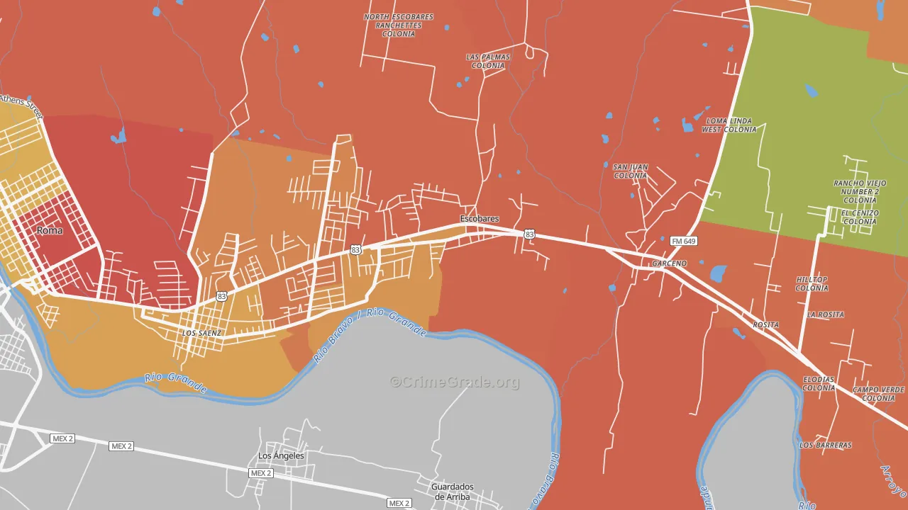 Old Escobares, TX Map of Robbery Rates