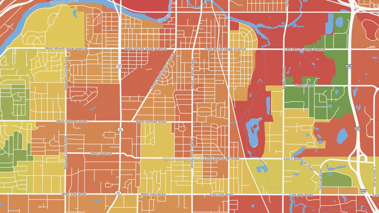 Old Everett, Lansing, MI Map of Robbery Rates