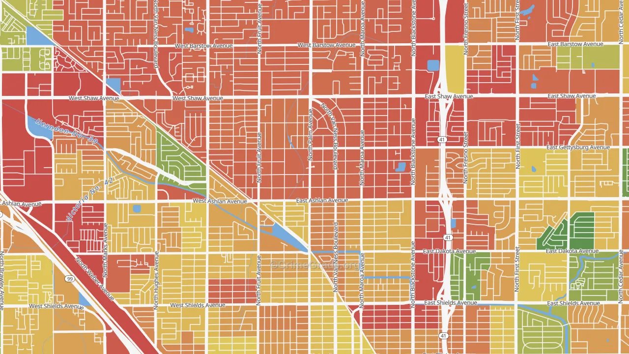 Old Fig Garden, CA Map of Robbery Rates