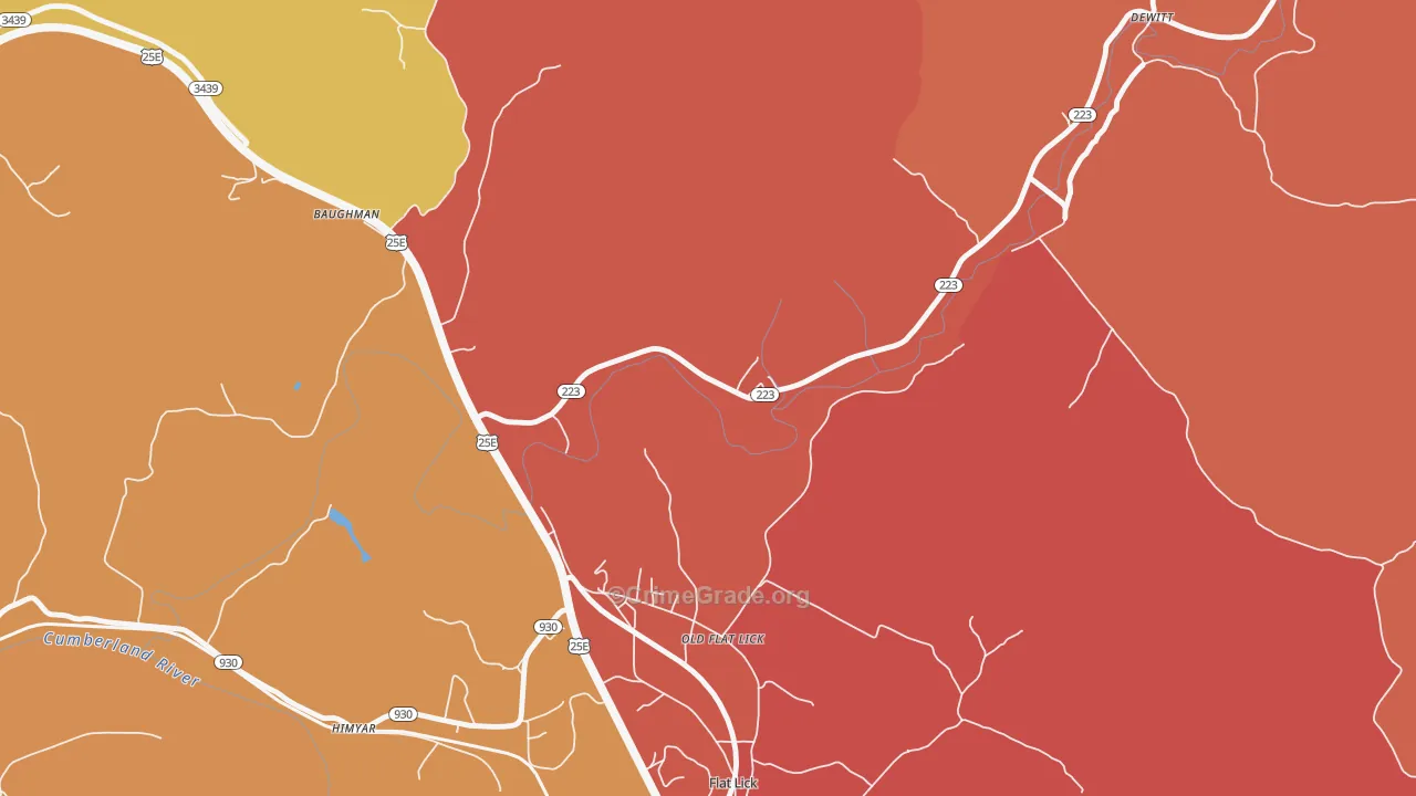 Old Flat Lick, KY Map of Robbery Rates