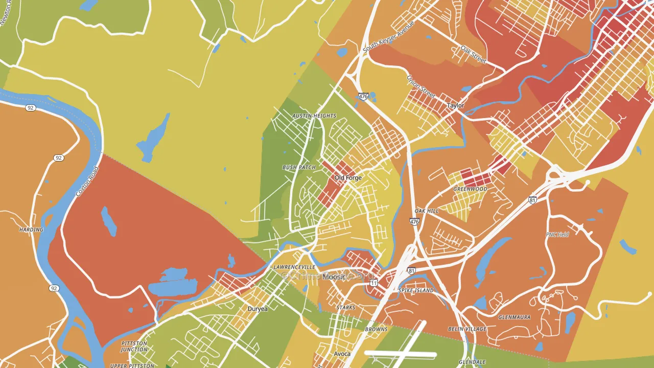 Old Forge, PA Map of Robbery Rates