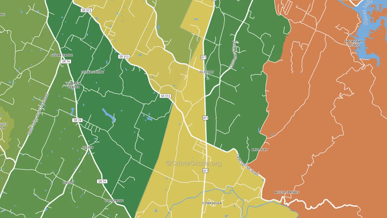 Old Fort, TN Map of Robbery Rates