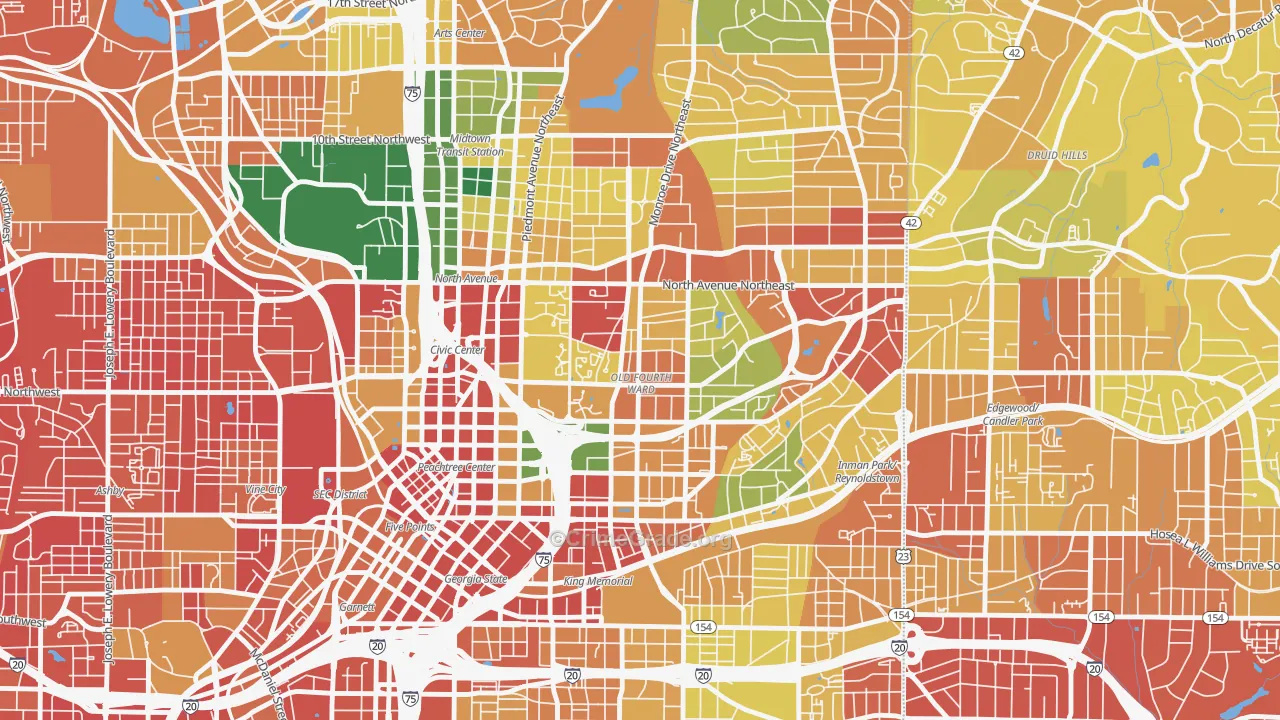 Old Fourth Ward, Atlanta, GA Map of Robbery Rates