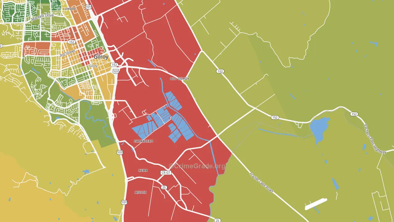 Old Gilroy, CA Map of Robbery Rates