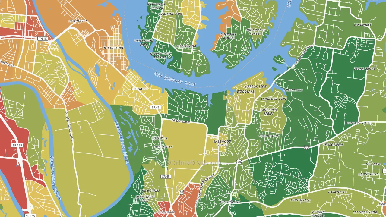 Old Hickory, TN Map of Robbery Rates