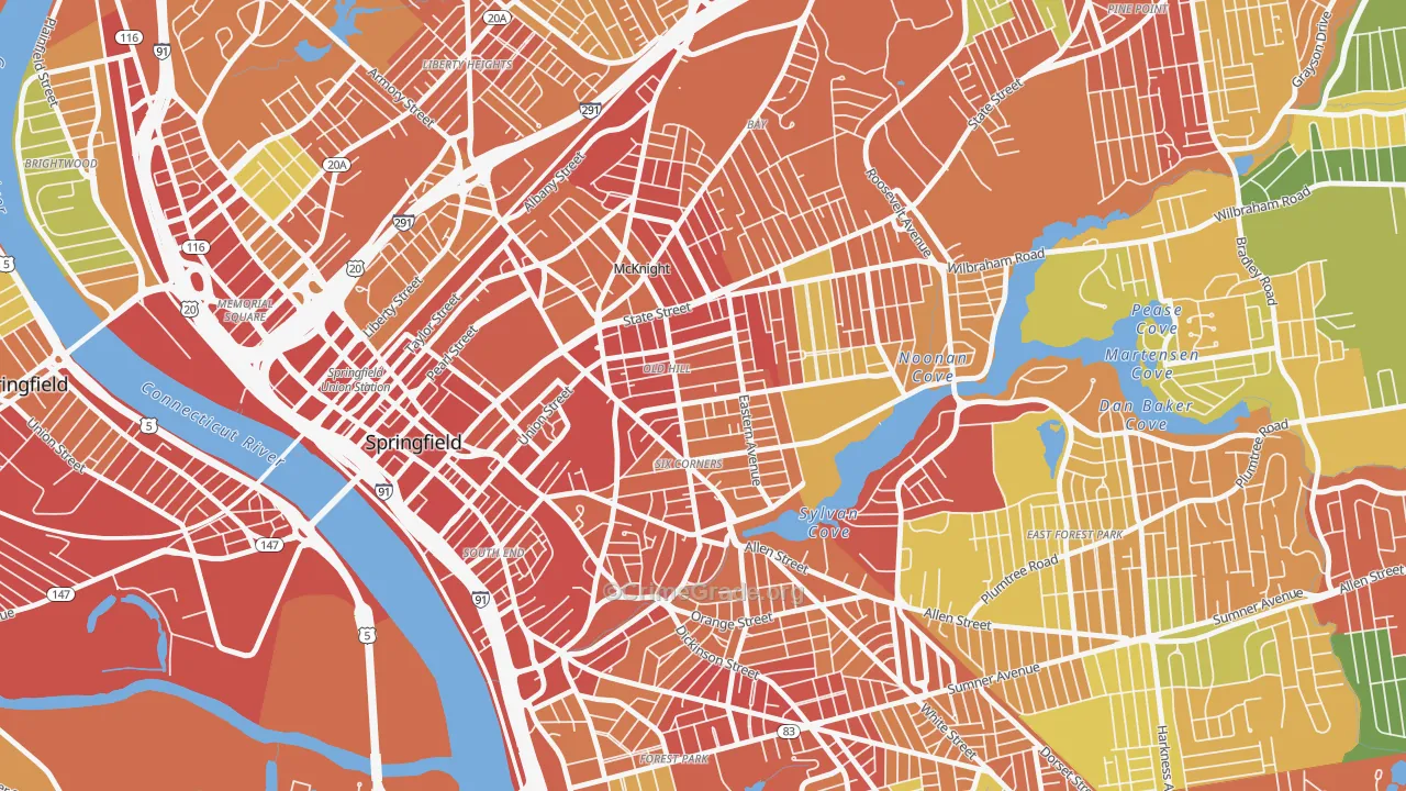 Old Hill, Springfield, MA Map of Robbery Rates