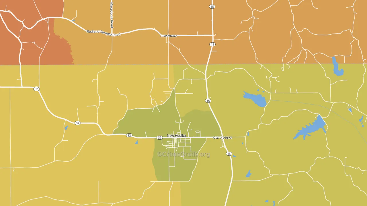 Old Houlka, MS Map of Robbery Rates