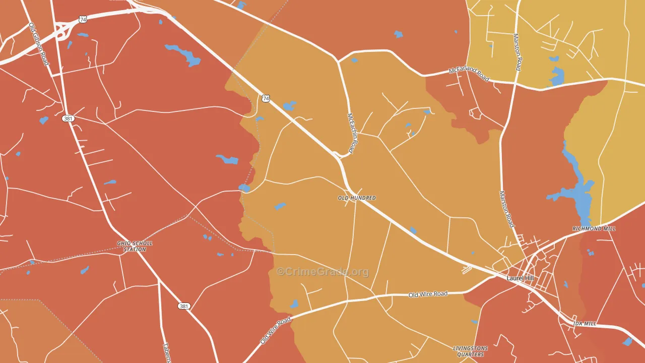 Old Hundred, NC Map of Robbery Rates