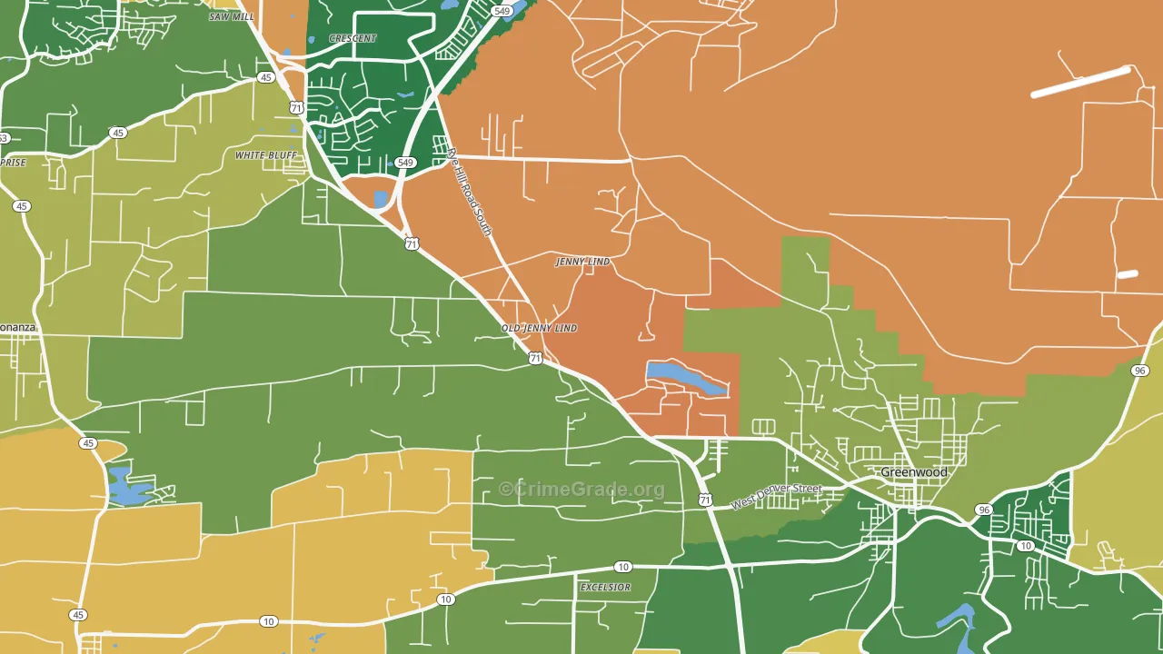 Old Jenny Lind, AR Map of Robbery Rates