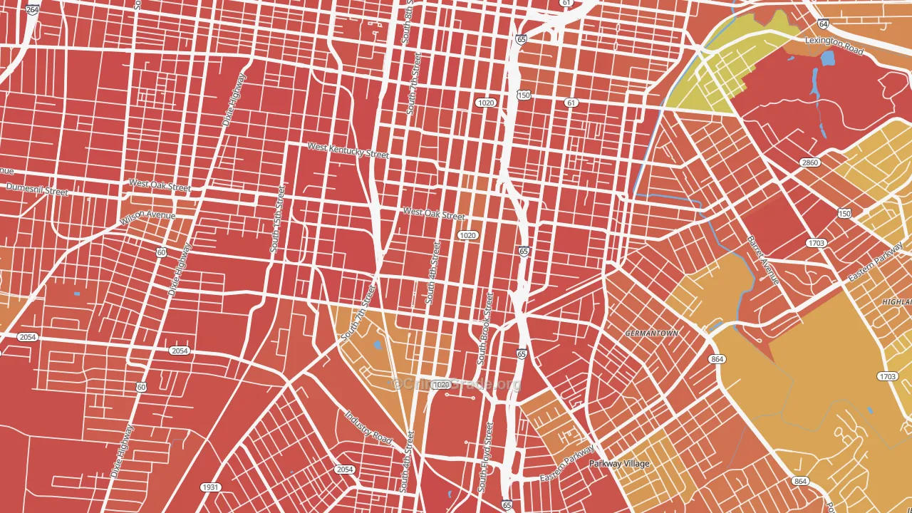 Old Louisville, Louisville, KY Map of Robbery Rates