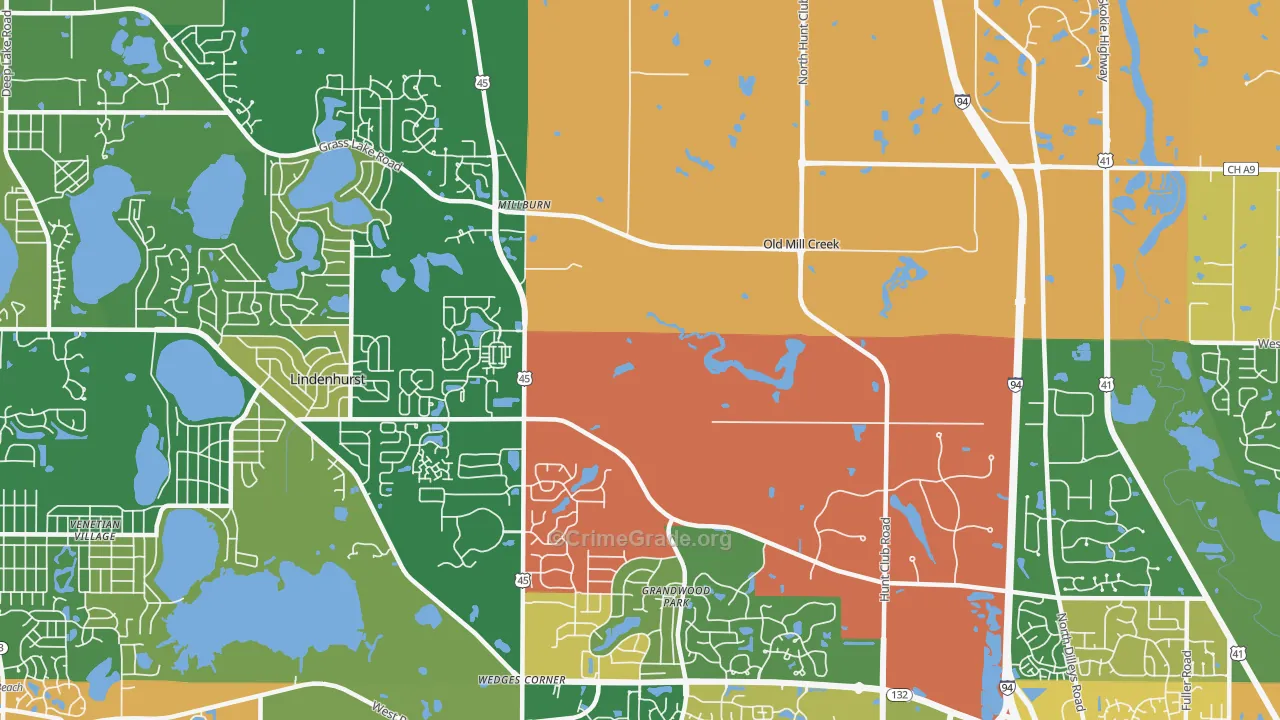 Old Mill Creek, IL Map of Robbery Rates