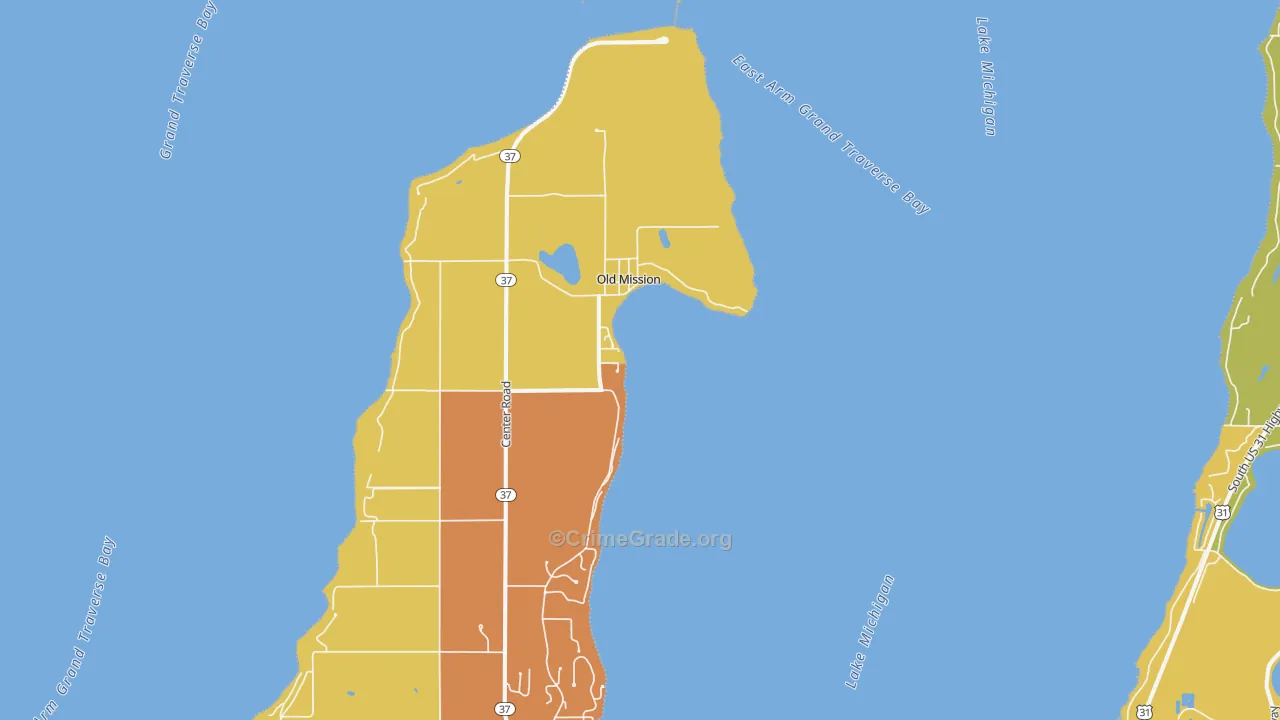 Old Mission, MI Map of Robbery Rates