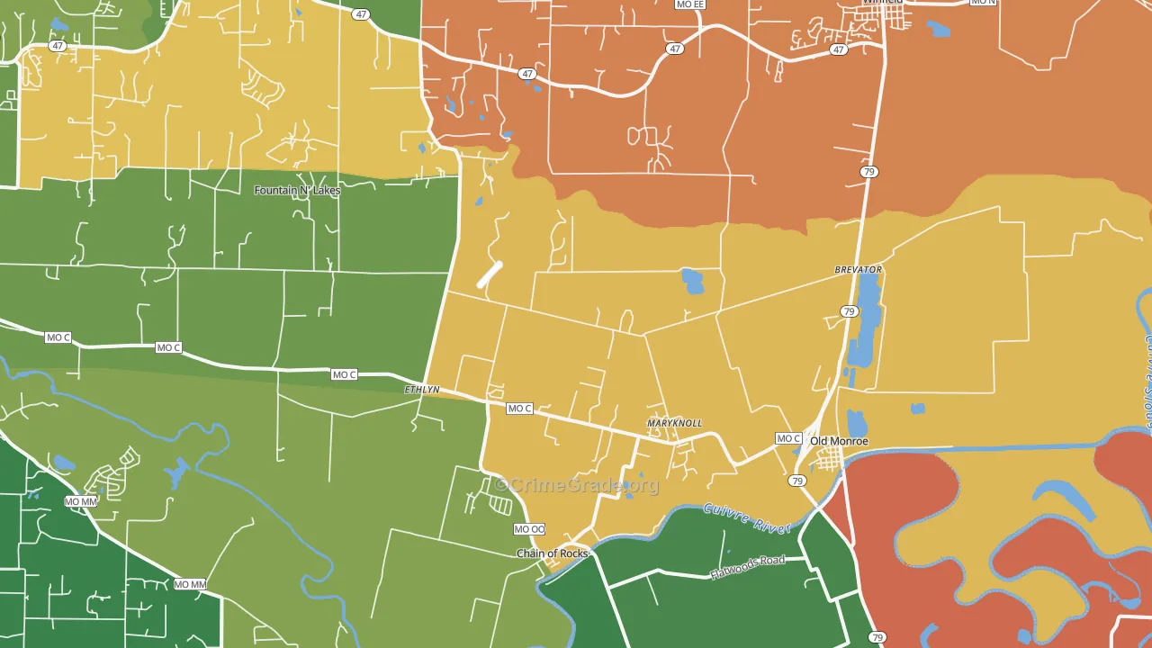 Old Monroe, MO Map of Robbery Rates