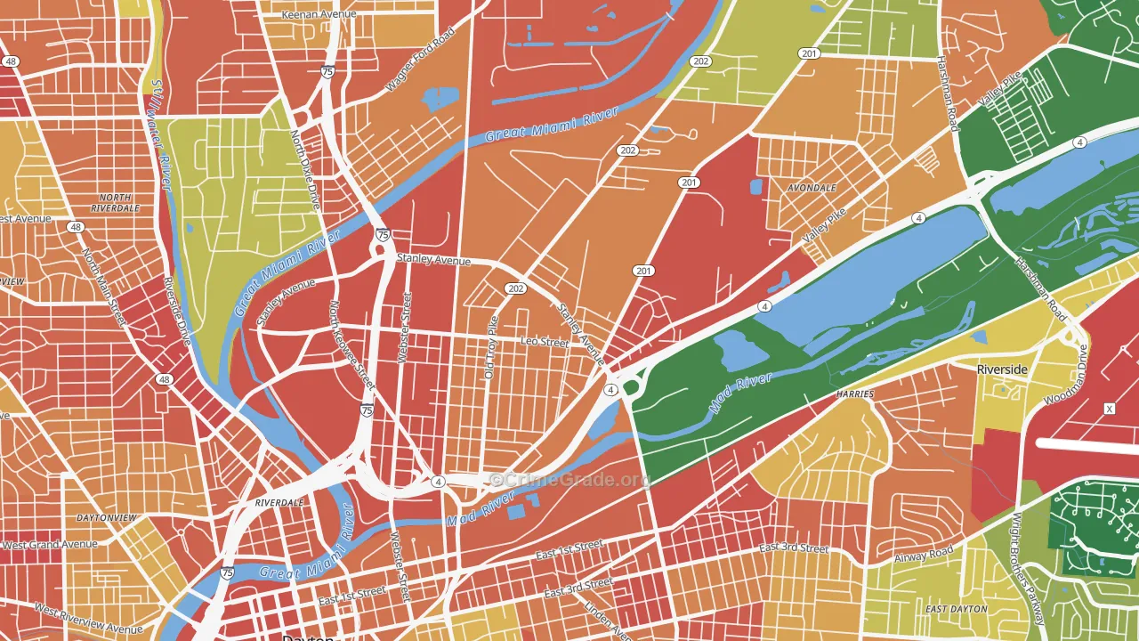 Old North Dayton, Dayton, OH Map of Robbery Rates