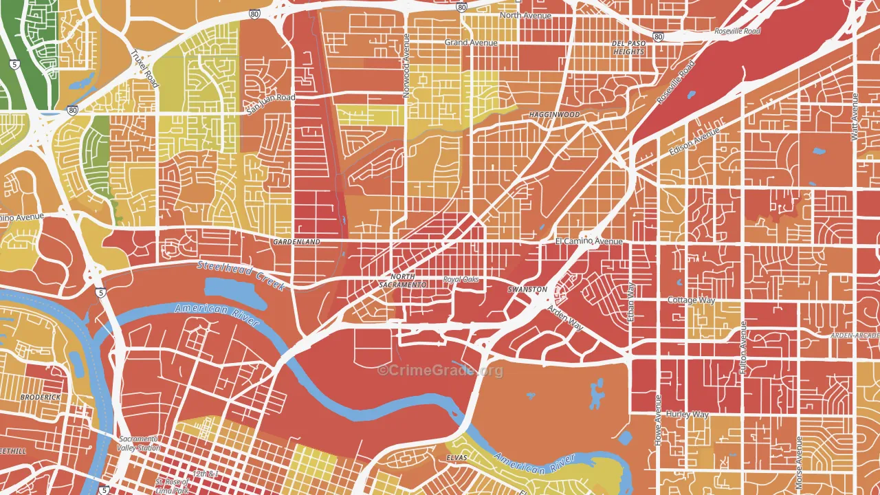 Old North Sacramento, Sacramento, CA Map of Robbery Rates