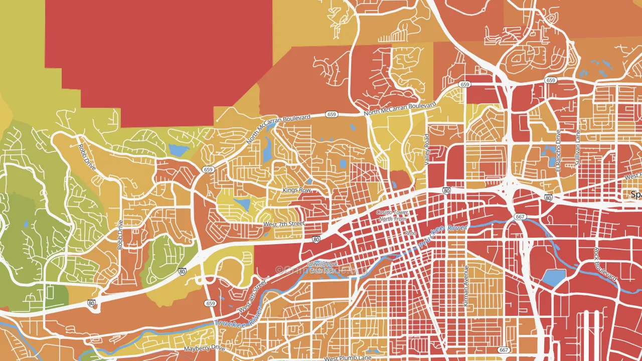 Old Northwest-West University, Reno, NV Map of Robbery Rates