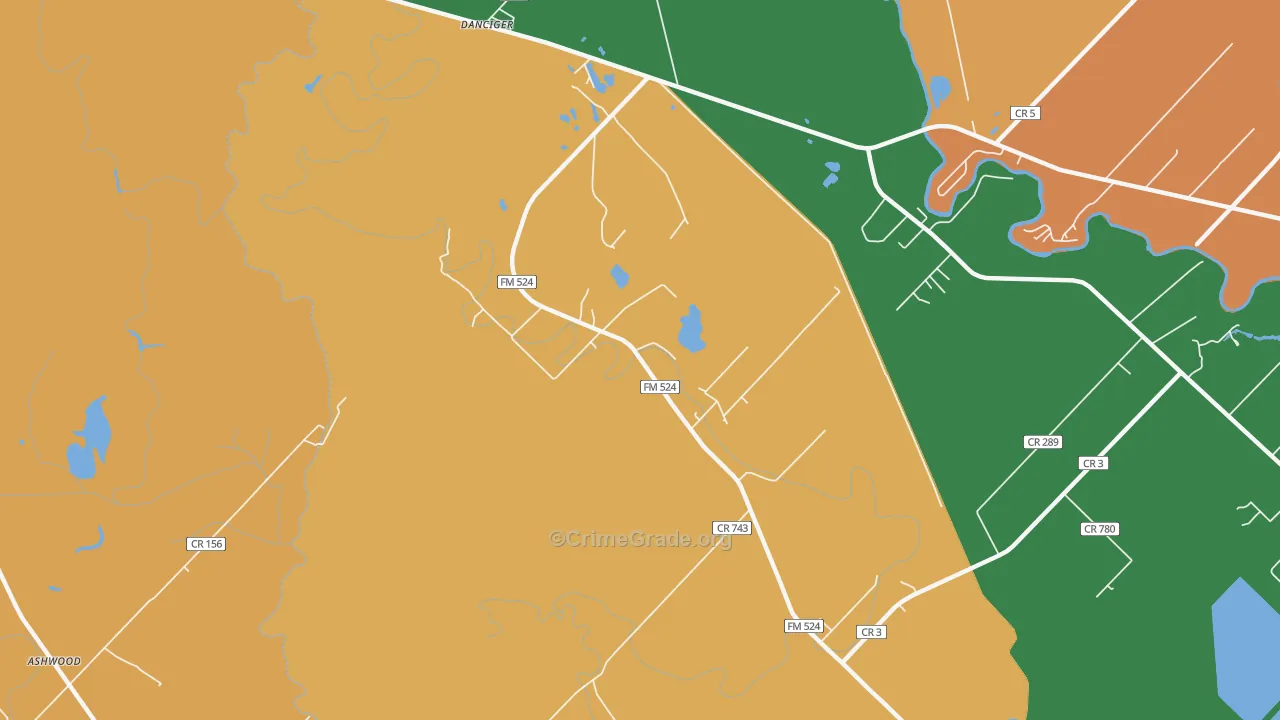 Old Ocean, TX Map of Robbery Rates