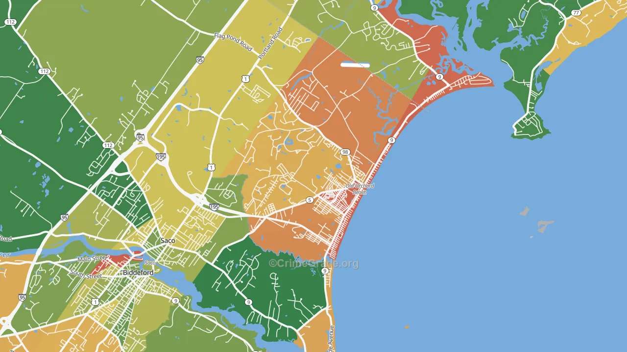 Old Orchard Beach, ME Map of Robbery Rates