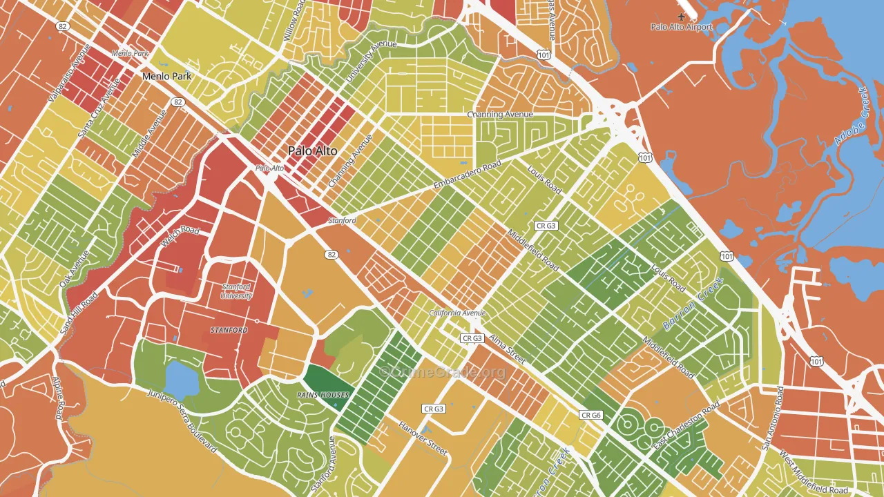 Old Palo Alto, Palo Alto, CA Map of Robbery Rates