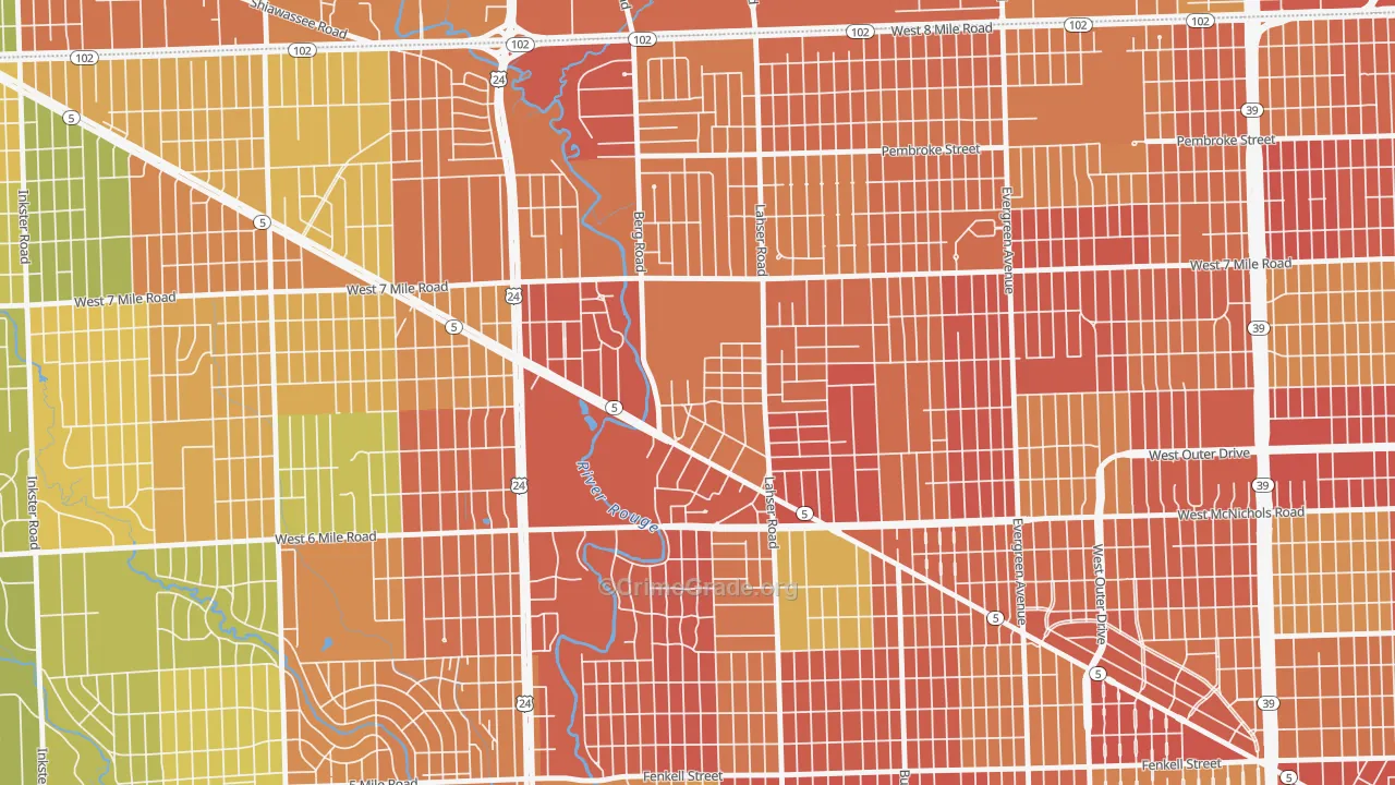 Old Redford, Detroit, MI Map of Robbery Rates