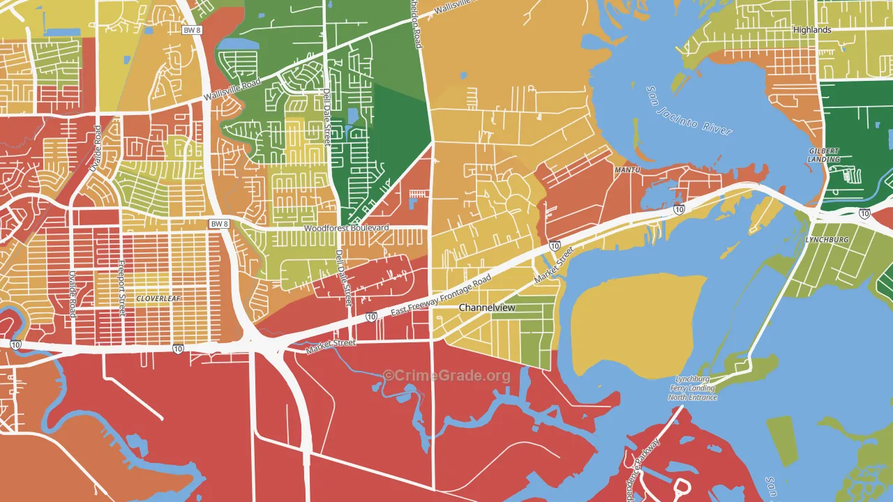 Old River Terrace, Channelview, TX Map of Robbery Rates
