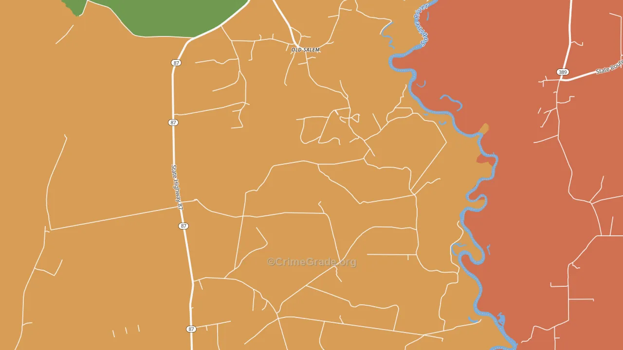 Old Salem, TX Map of Robbery Rates