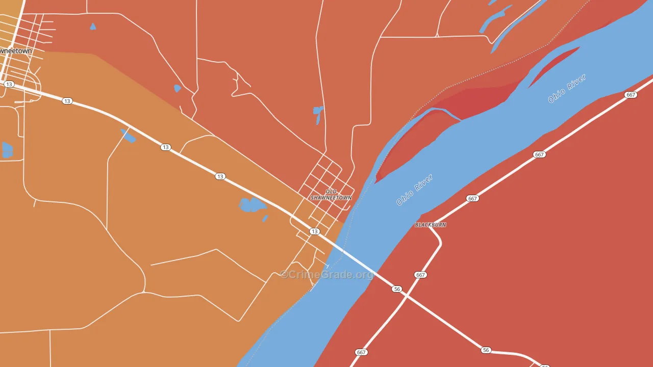 Old Shawneetown, IL Map of Robbery Rates