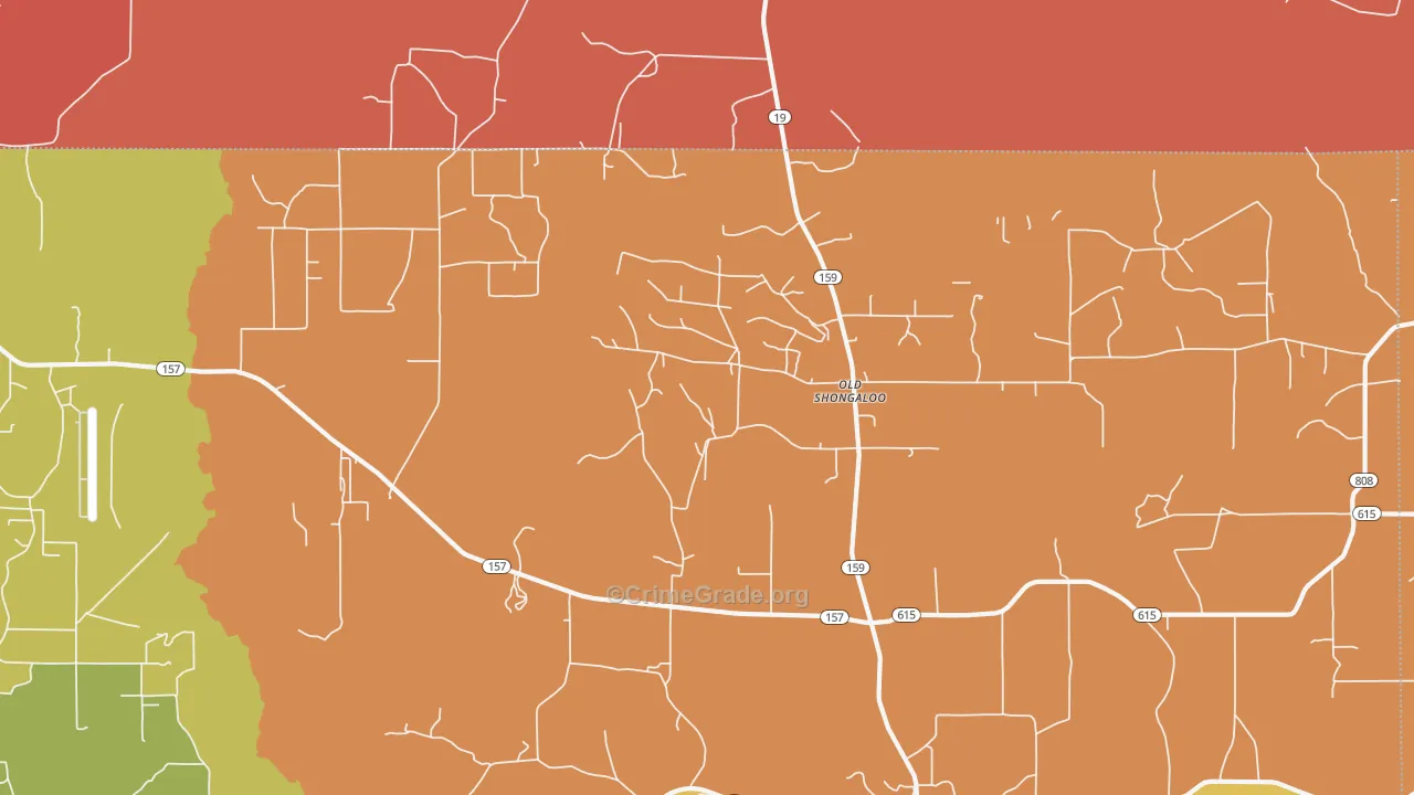 Old Shongaloo, LA Map of Robbery Rates