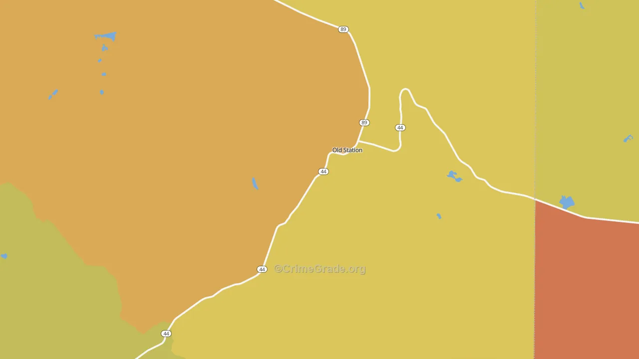 Old Station, CA Map of Robbery Rates