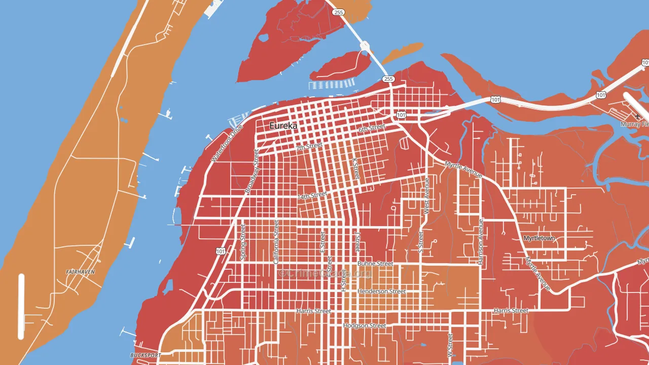 Old Town, Eureka, CA Map of Robbery Rates