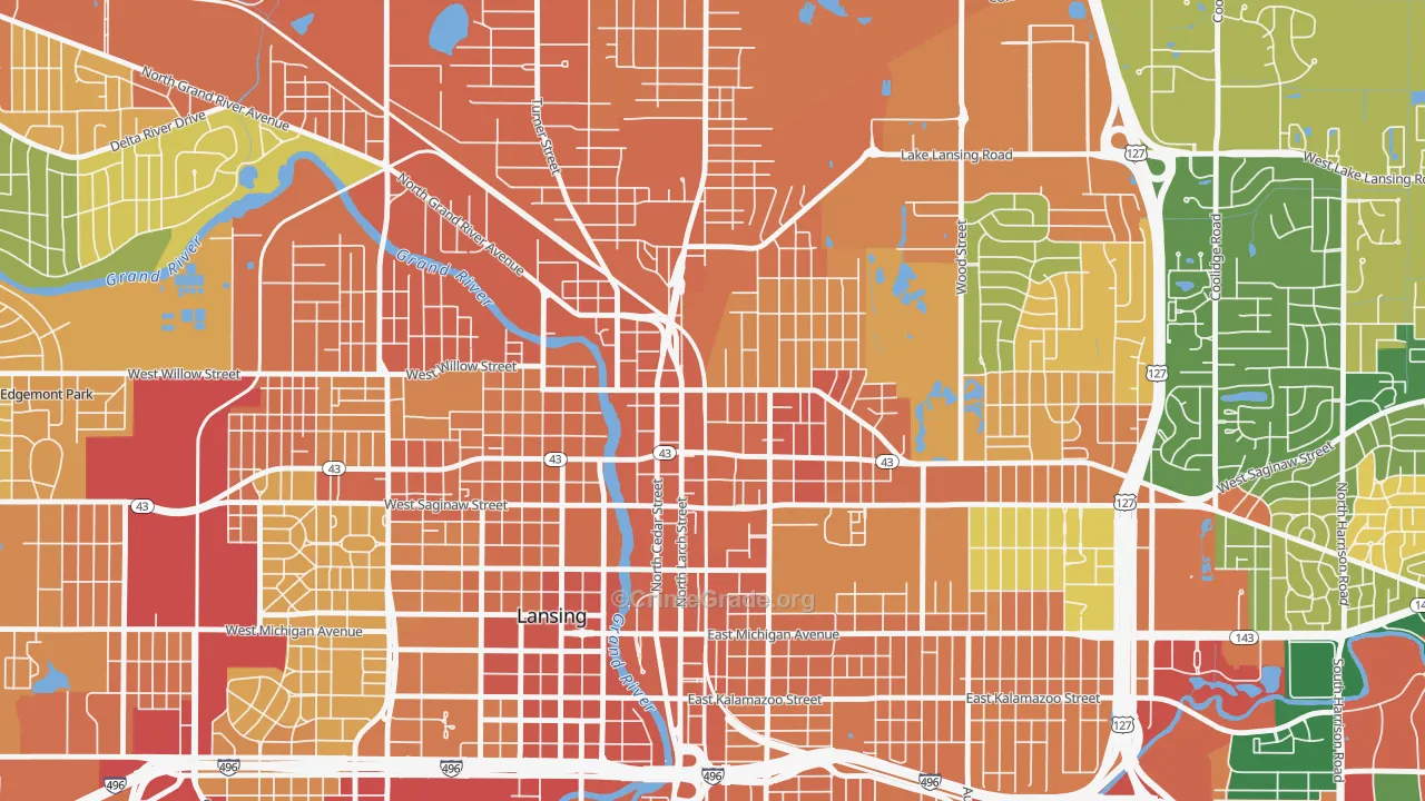 Old Town, Lansing, MI Map of Robbery Rates