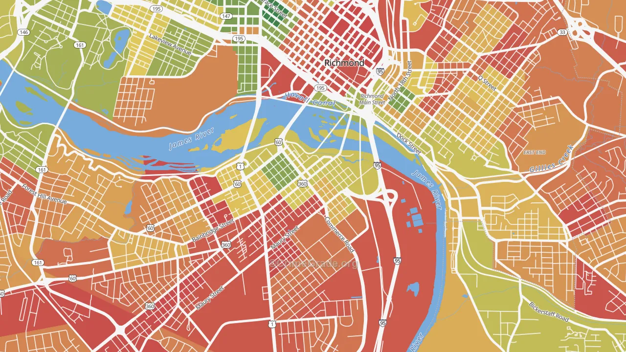 Old Town Manchester, Richmond, VA Map of Robbery Rates