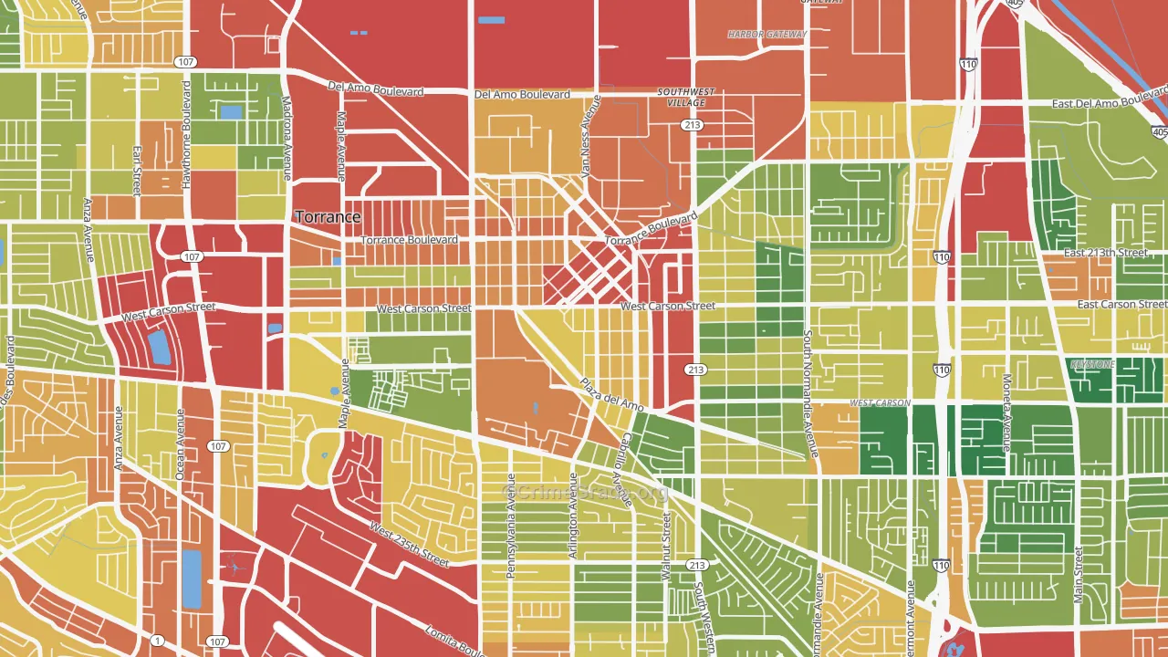 Old Town, Torrance, CA Map of Robbery Rates