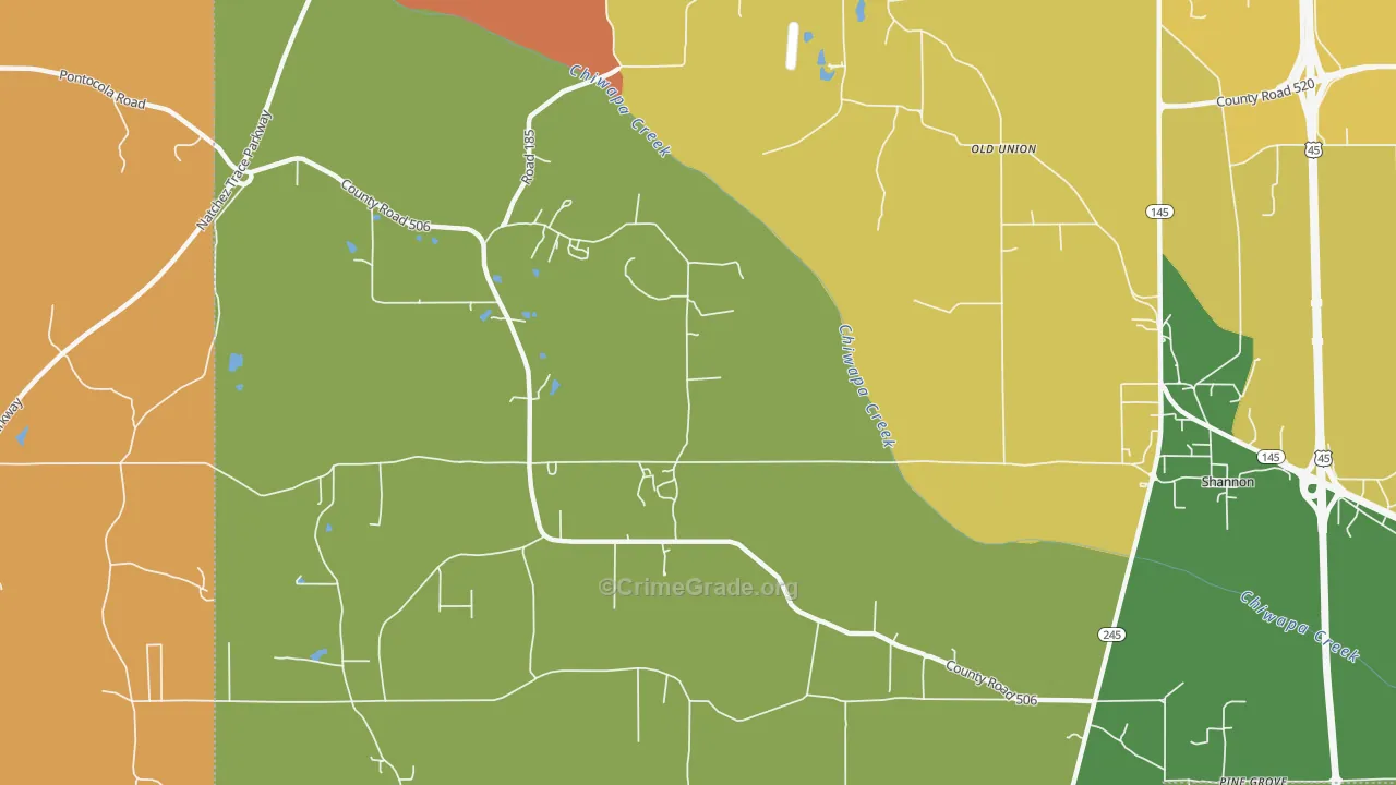 Old Union, MS Map of Robbery Rates