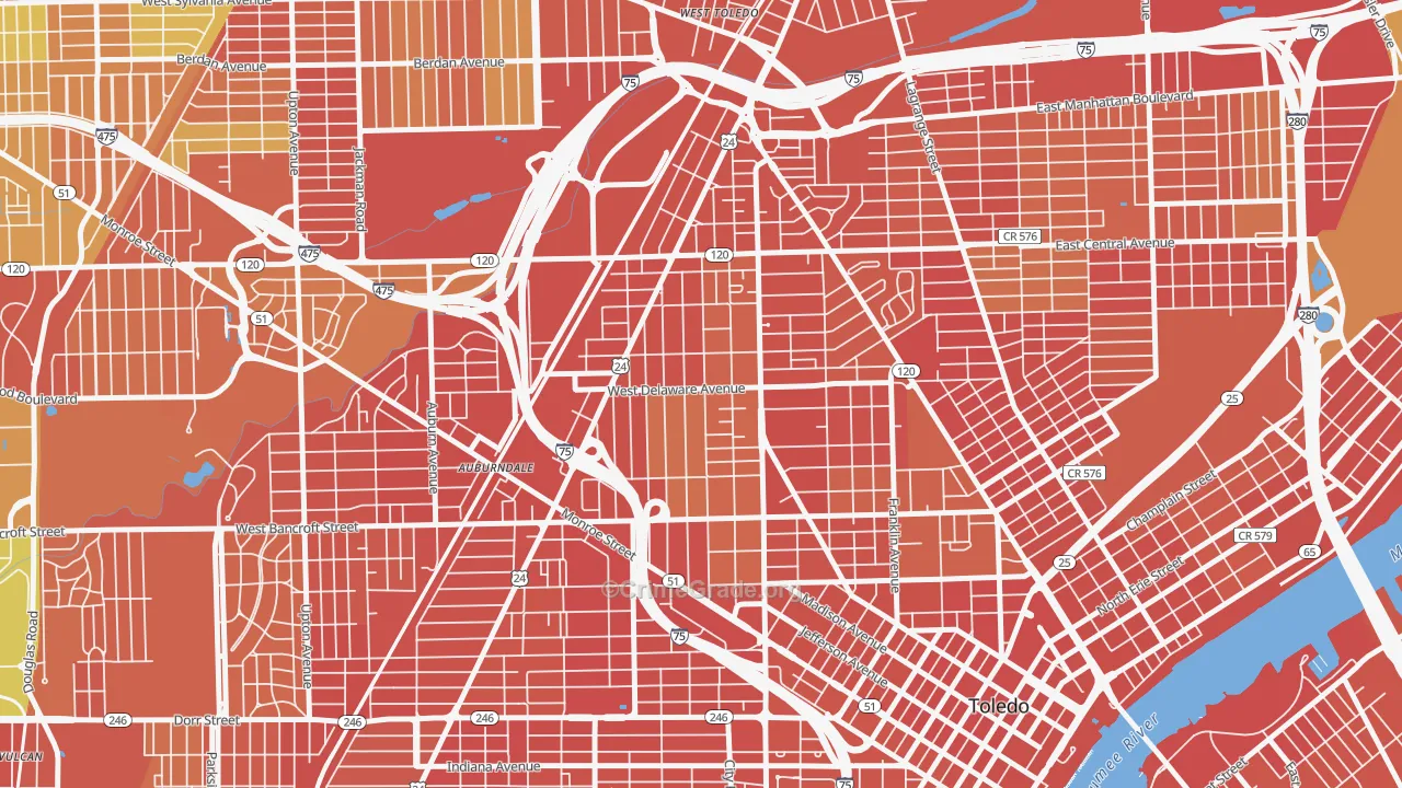 Old West End, Toledo, OH Map of Robbery Rates