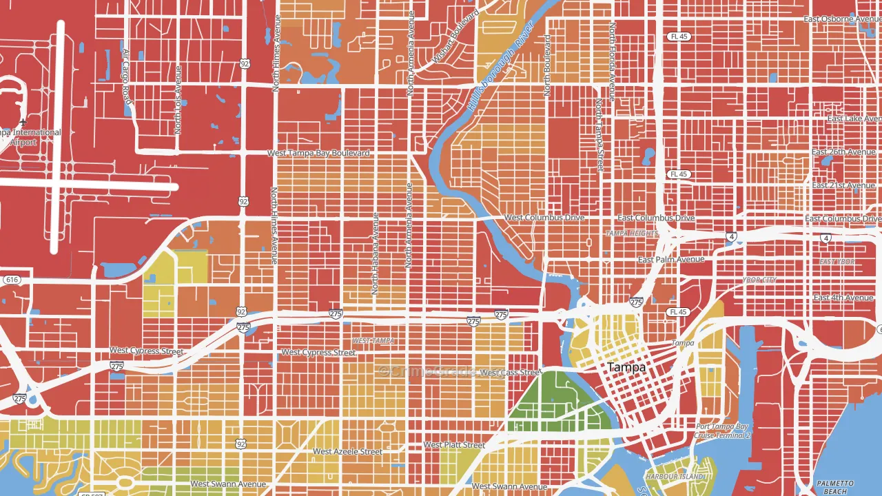 Old West Tampa, Tampa, FL Map of Robbery Rates