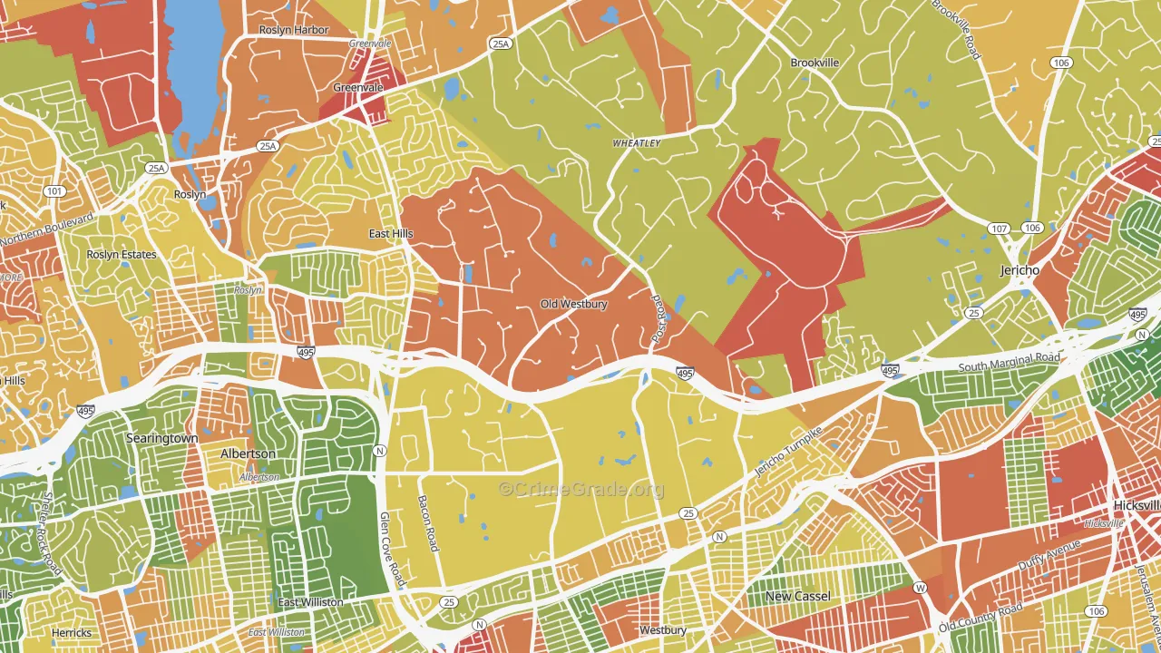Old Westbury, NY Map of Robbery Rates