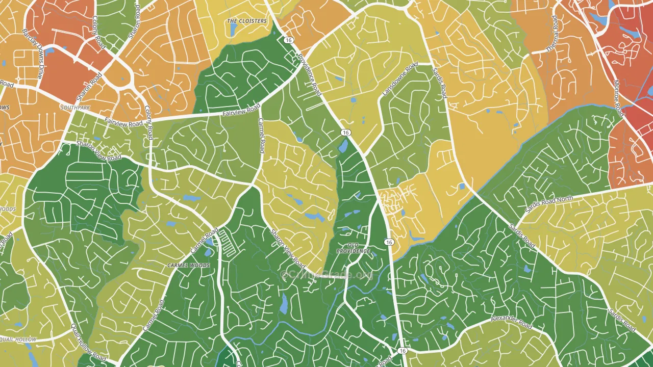 Olde Providence North, Charlotte, NC Map of Robbery Rates