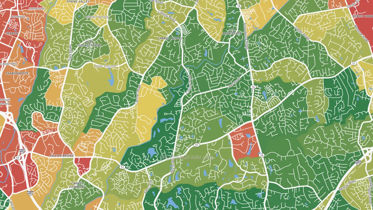 Olde Providence South, Charlotte, NC Map of Robbery Rates