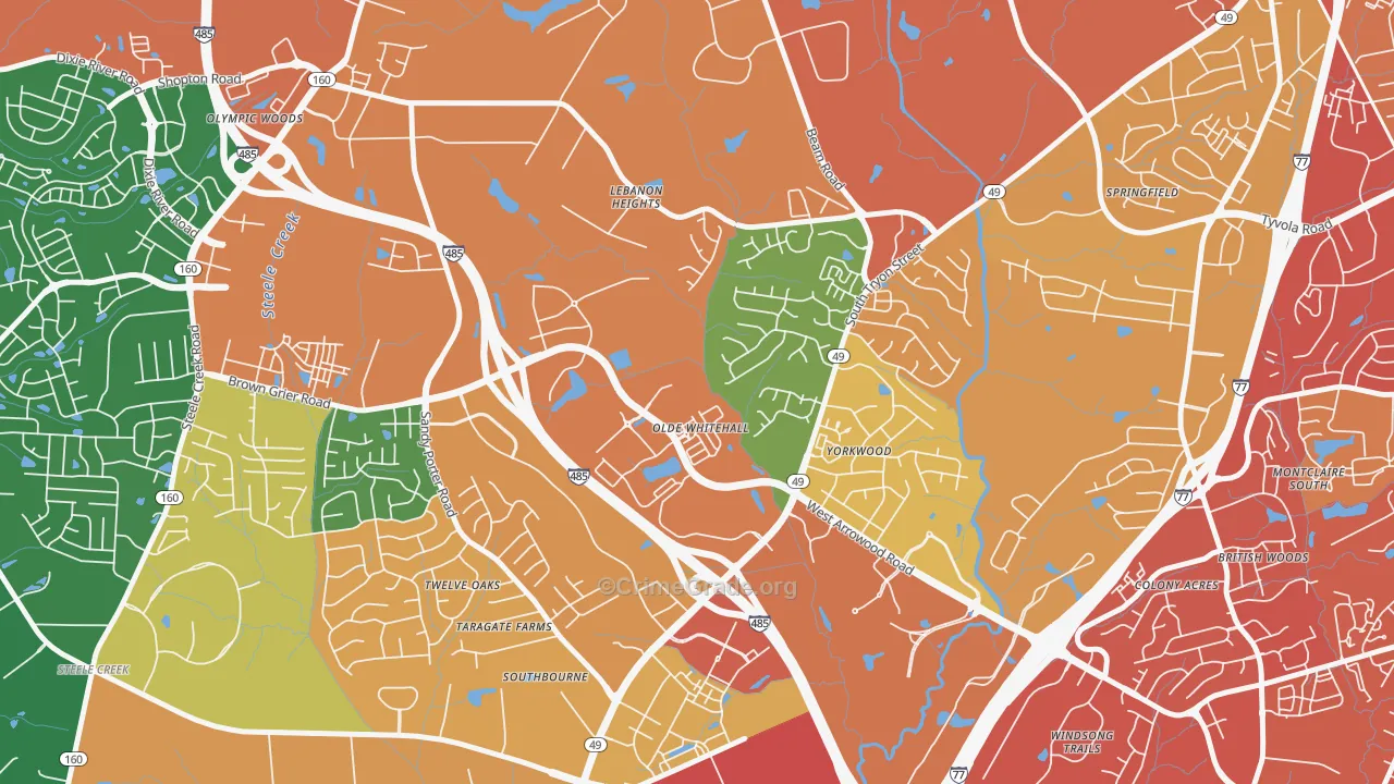 Olde Whitehall, Charlotte, NC Map of Robbery Rates