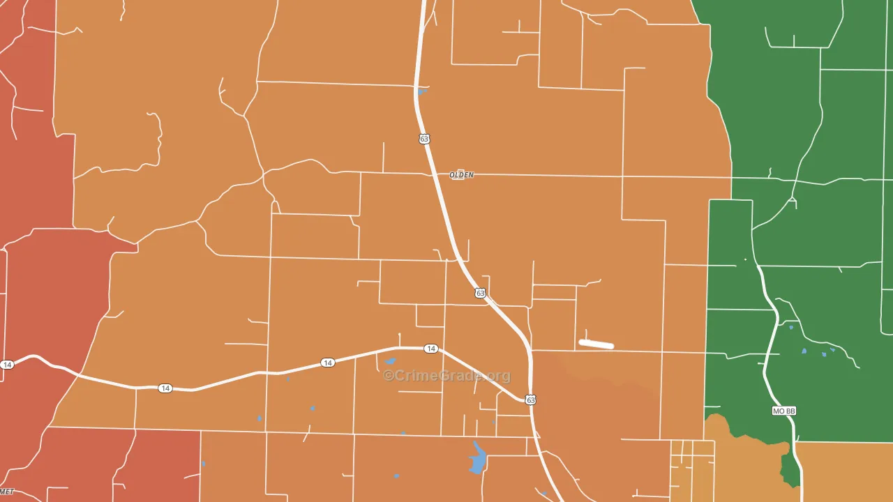 Olden, MO Map of Robbery Rates