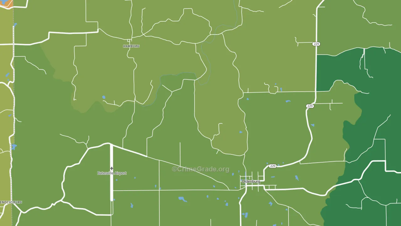 Oldenburg, IN Map of Robbery Rates