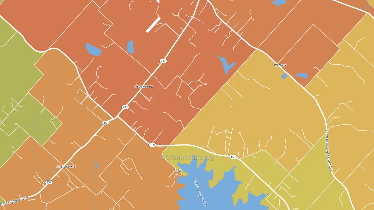 Oldenburg, TX Map of Robbery Rates