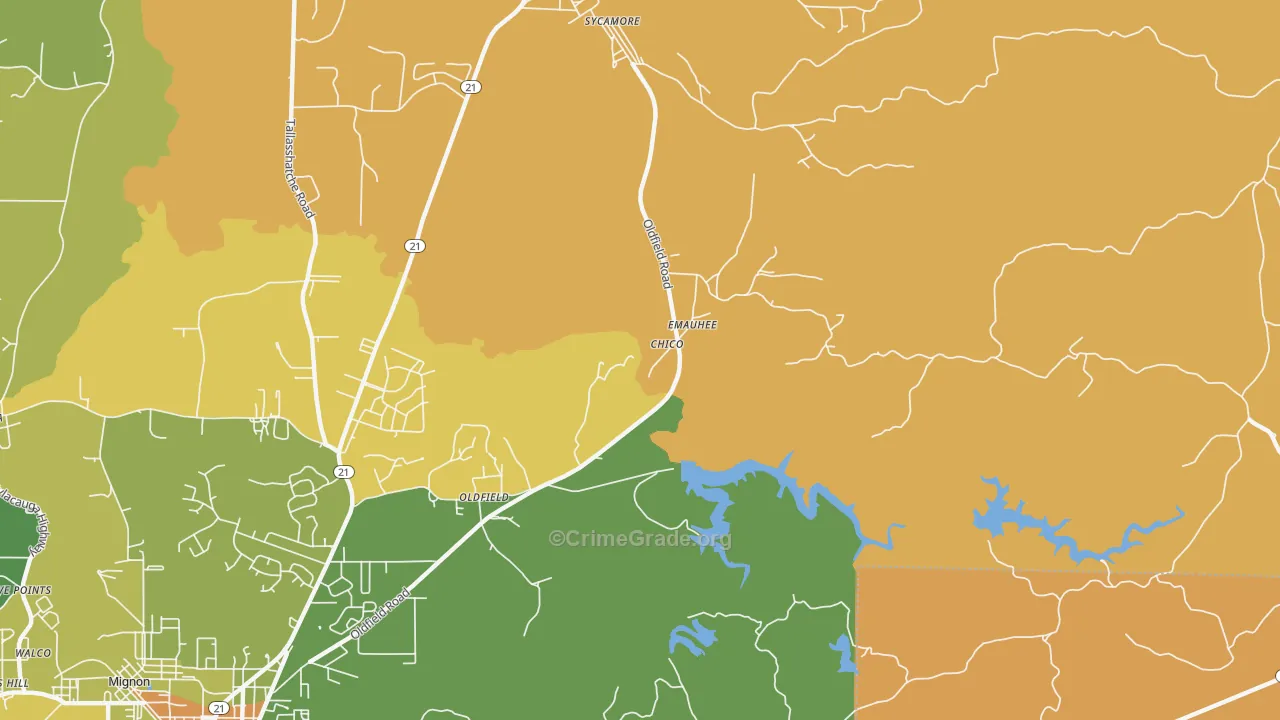 Oldfield, AL Map of Robbery Rates