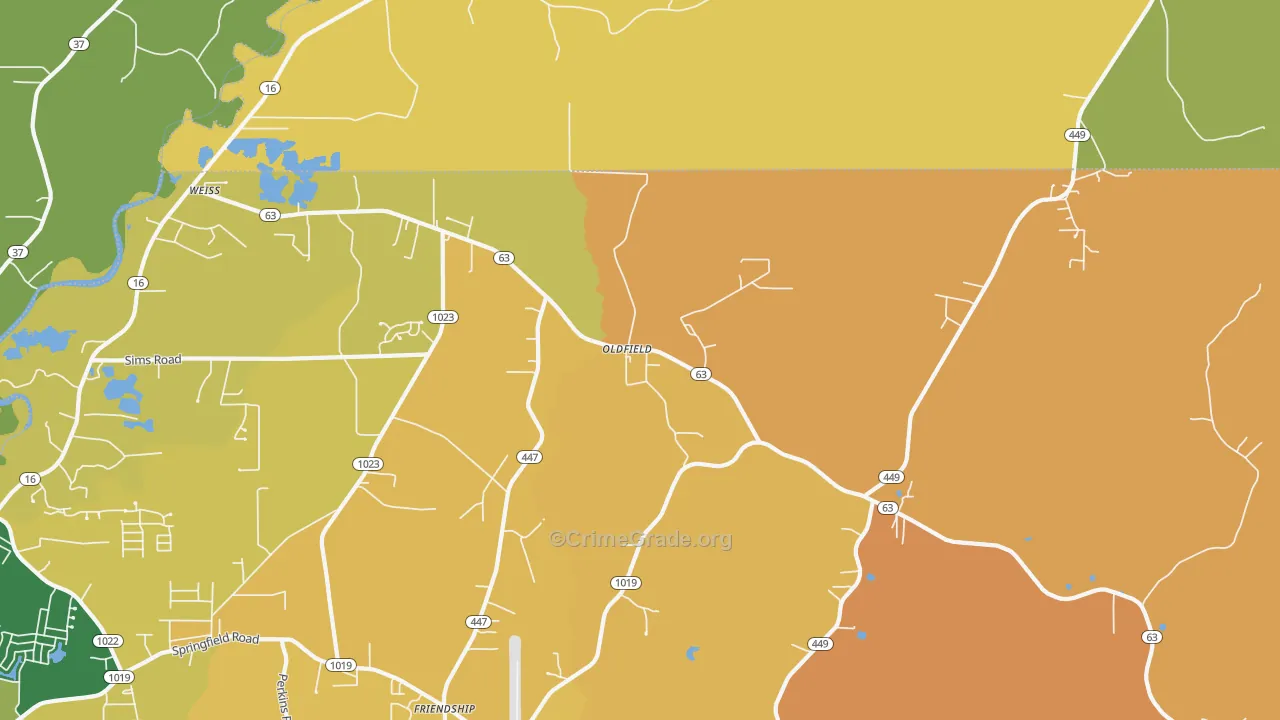 Oldfield, LA Map of Robbery Rates