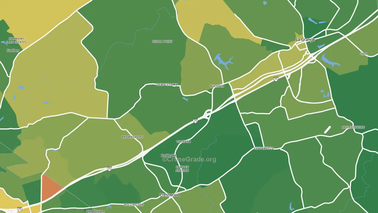 Oldham County, KY Map of Robbery Rates
