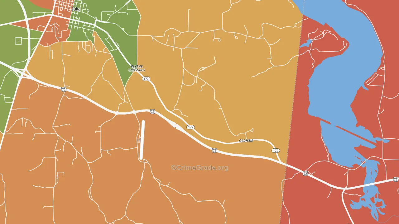 Oldham, MS Map of Robbery Rates